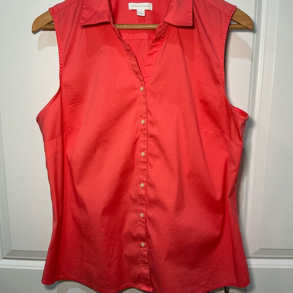 Charter Club Women's Coral Sleeveless Button-Down Shirt